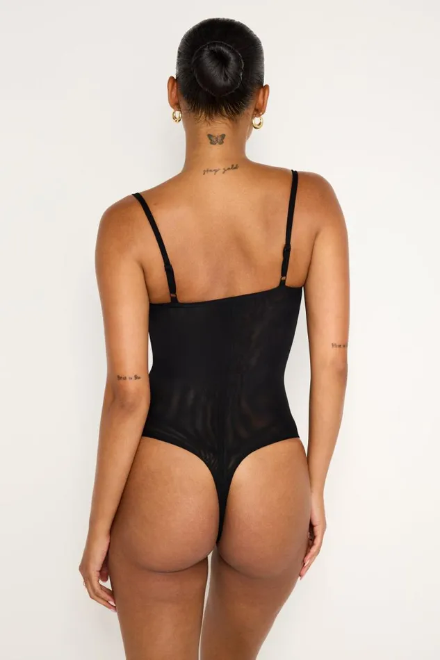 Women GOOD AMERICAN Tops MESH BUSTIERBODYSUIT Black001