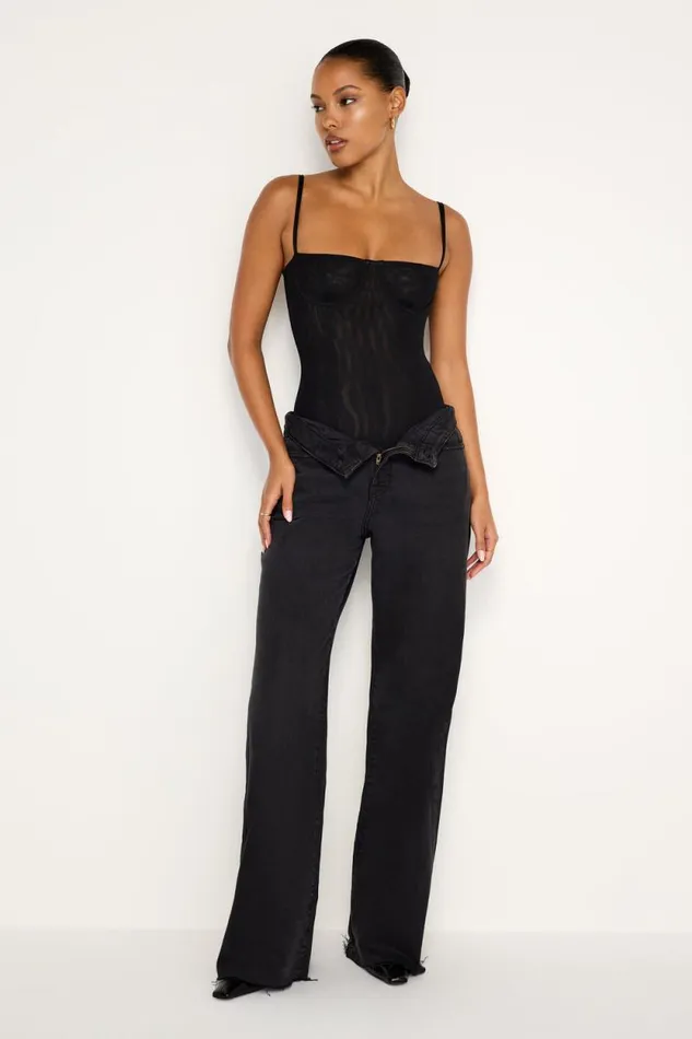 Women GOOD AMERICAN Tops MESH BUSTIERBODYSUIT Black001