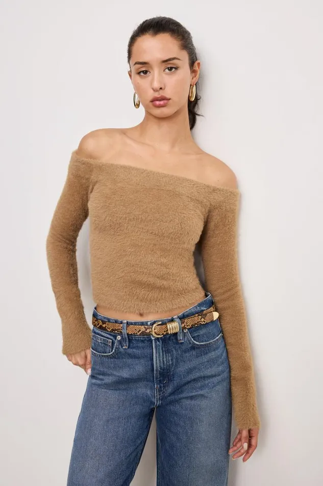 Women GOOD AMERICAN Tops OFF SHOULDER PLUSHTOP Warm Caramel003
