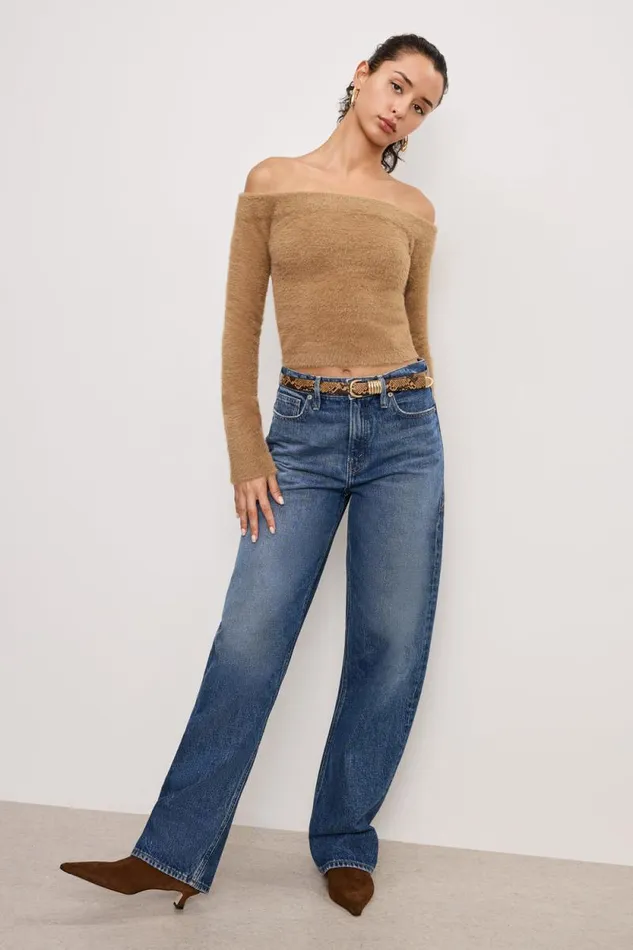 Women GOOD AMERICAN Tops OFF SHOULDER PLUSHTOP Warm Caramel003