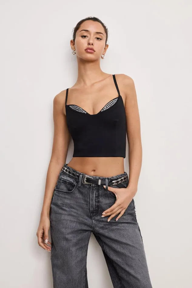 Women GOOD AMERICAN Tops PONTE EMBELLISHEDTOP Black001