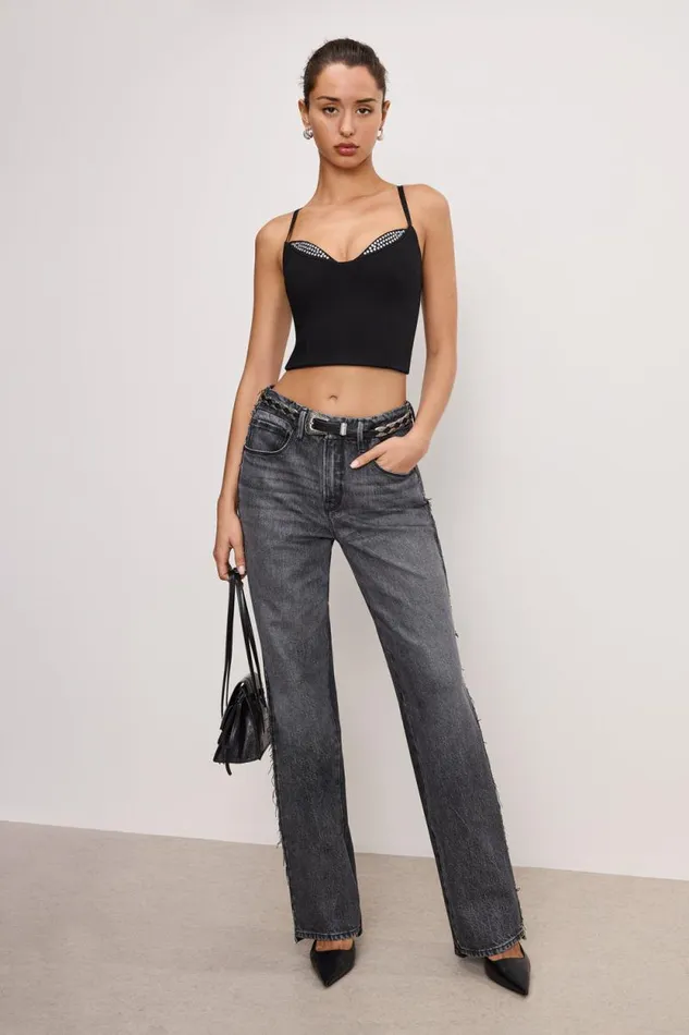Women GOOD AMERICAN Tops PONTE EMBELLISHEDTOP Black001