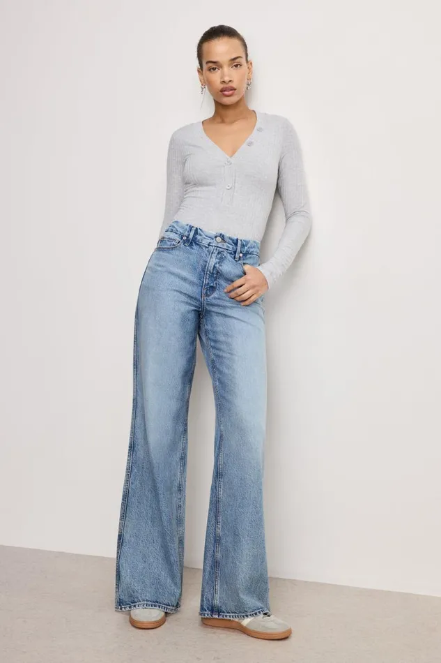 Women GOOD AMERICAN Tops RIBBED HENLEYBODYSUIT Heather Grey001 Women GOOD AMERICAN Tops RIBBED HENLEYBODYSUIT Heather Grey001
