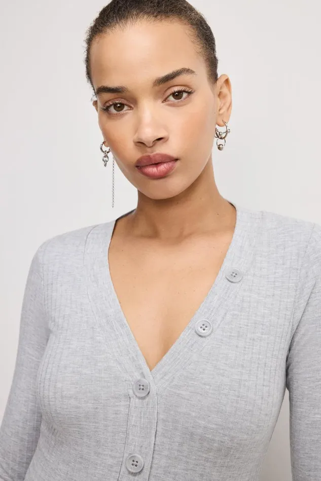 Women GOOD AMERICAN Tops RIBBED HENLEYBODYSUIT Heather Grey001 Women GOOD AMERICAN Tops RIBBED HENLEYBODYSUIT Heather Grey001