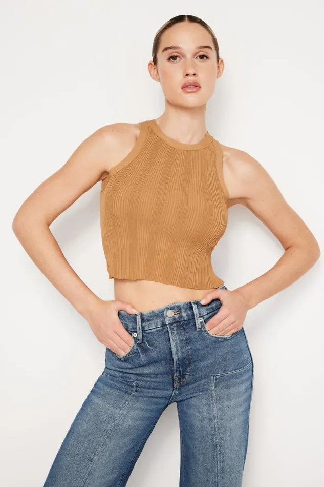 Women GOOD AMERICAN Tops RIBBED KNIT CROPPED TANKTOP Canyon003