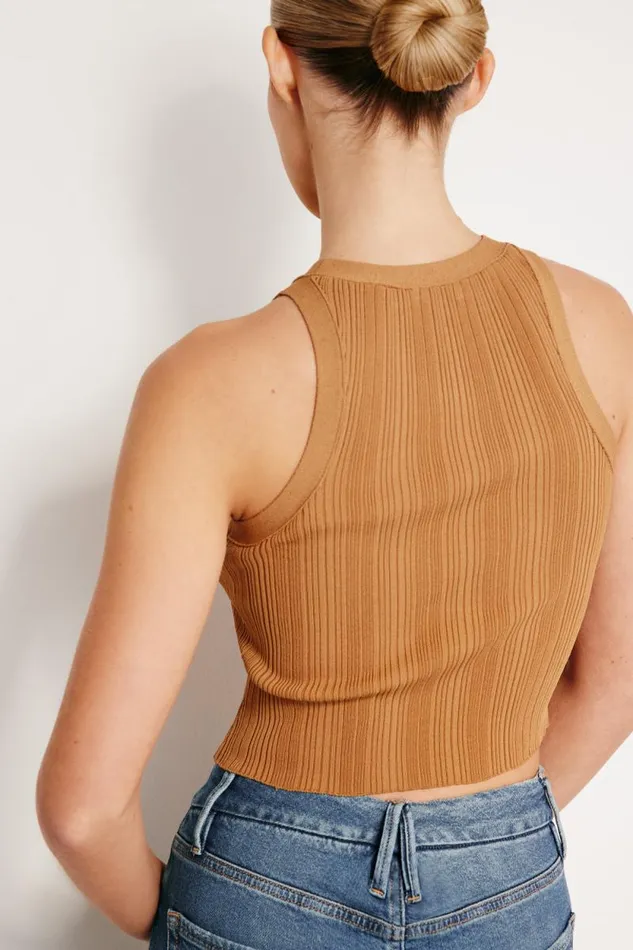 Women GOOD AMERICAN Tops RIBBED KNIT CROPPED TANKTOP Canyon003