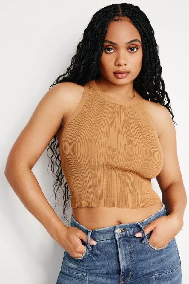 Women GOOD AMERICAN Tops RIBBED KNIT CROPPED TANKTOP Canyon003