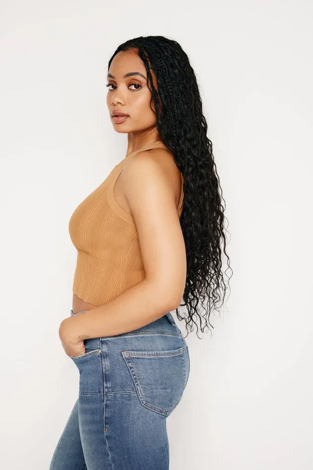 Women GOOD AMERICAN Tops RIBBED KNIT CROPPED TANKTOP Canyon003