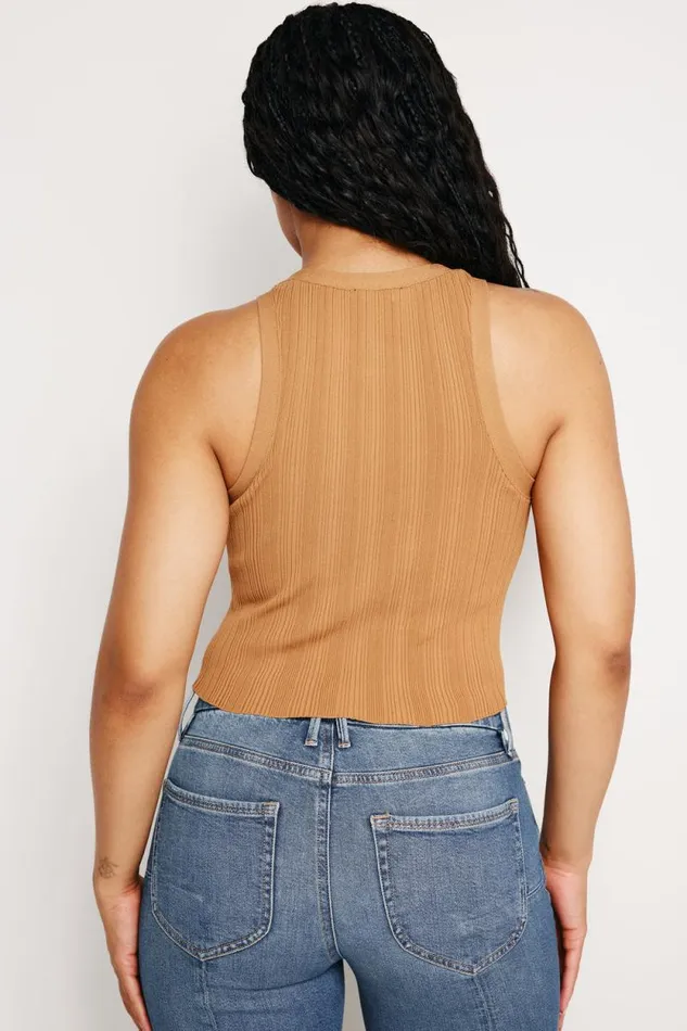 Women GOOD AMERICAN Tops RIBBED KNIT CROPPED TANKTOP Canyon003