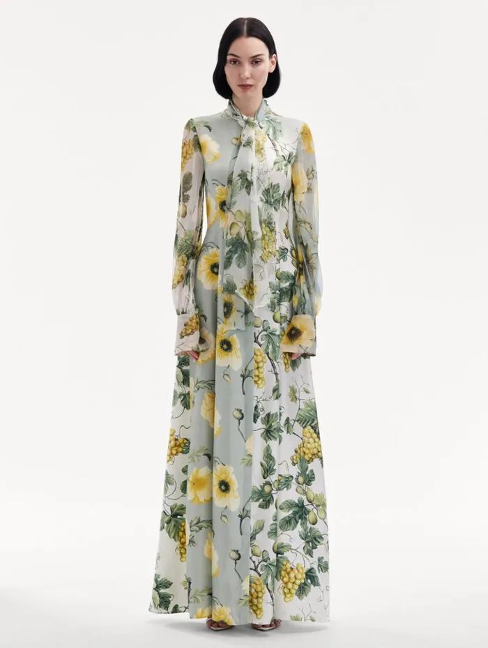 Women Gowns and Caftans Oscar De La Renta Fig and Grapes Silk Twill Caftan Multi