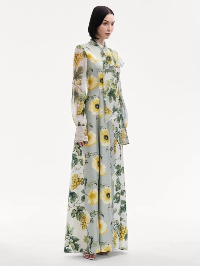 Women Gowns and Caftans Oscar De La Renta Fig and Grapes Silk Twill Caftan Multi