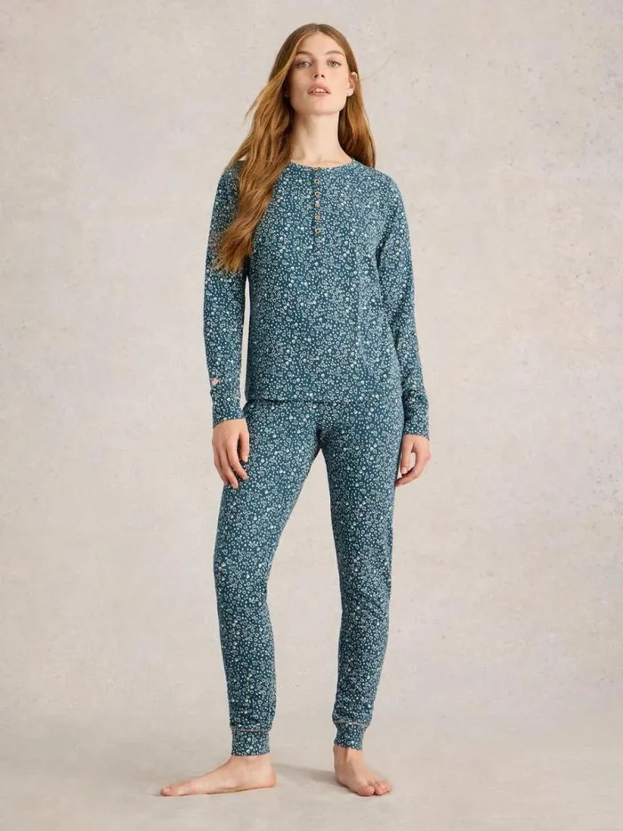 Women Hailey Henley Jersey Top Teal Print White Stuff Nightwear
