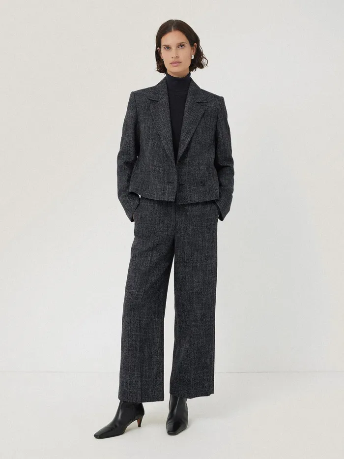 Women Hale Boucle Cropped Trousers Navy Jigsaw Trousers