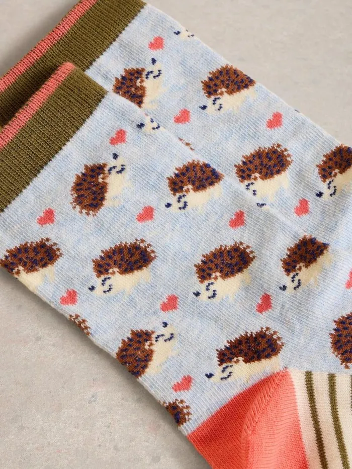 Women Hedgehog Ankle Socks Light Blue White Stuff Socks