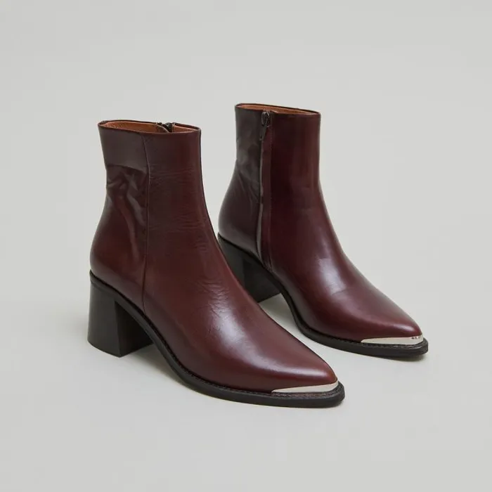 Women Heeled Boots With Golden Toe Cap Brown JONAK Ankle Boots Lowboots