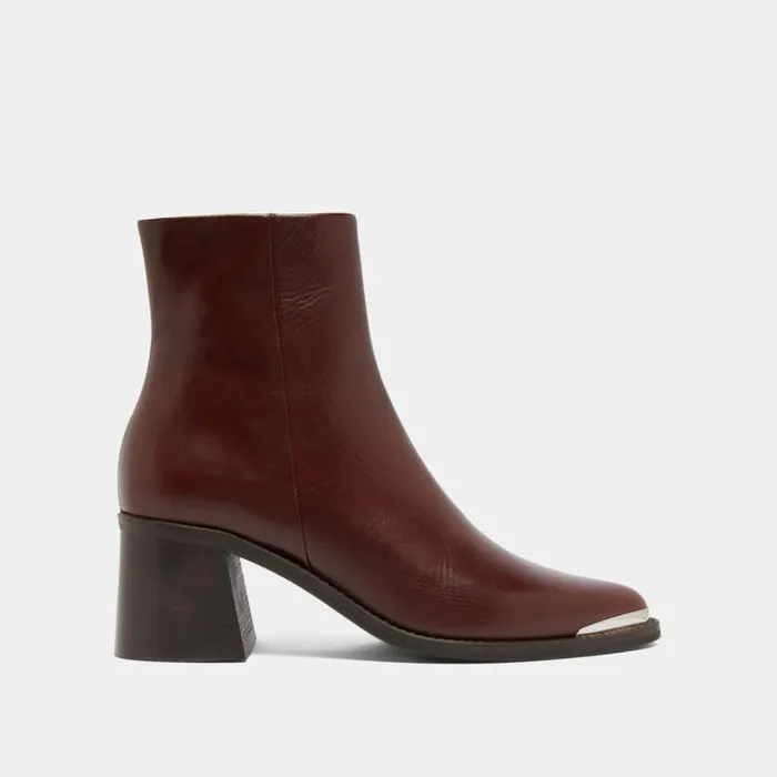 Women Heeled Boots With Golden Toe Cap Brown JONAK Ankle Boots Lowboots
