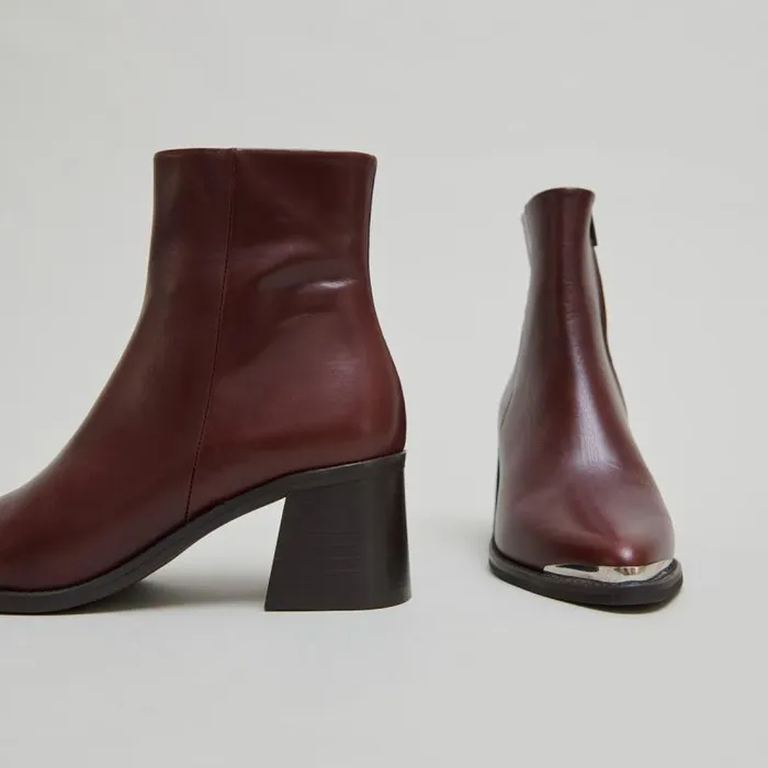 Women Heeled Boots With Golden Toe Cap Brown JONAK Ankle Boots Lowboots