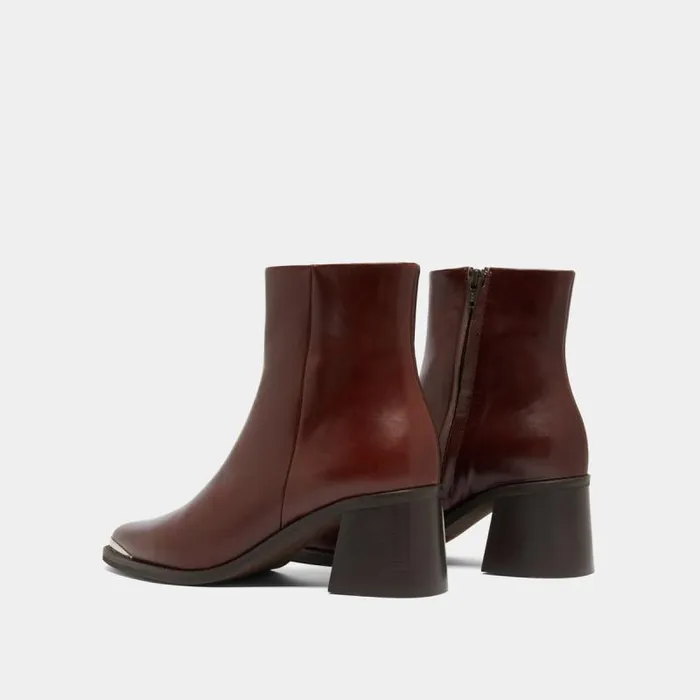 Women Heeled Boots With Golden Toe Cap Brown JONAK Ankle Boots Lowboots