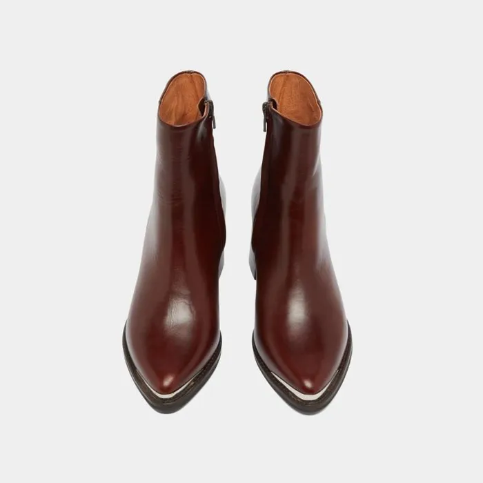 Women Heeled Boots With Golden Toe Cap Brown JONAK Ankle Boots Lowboots