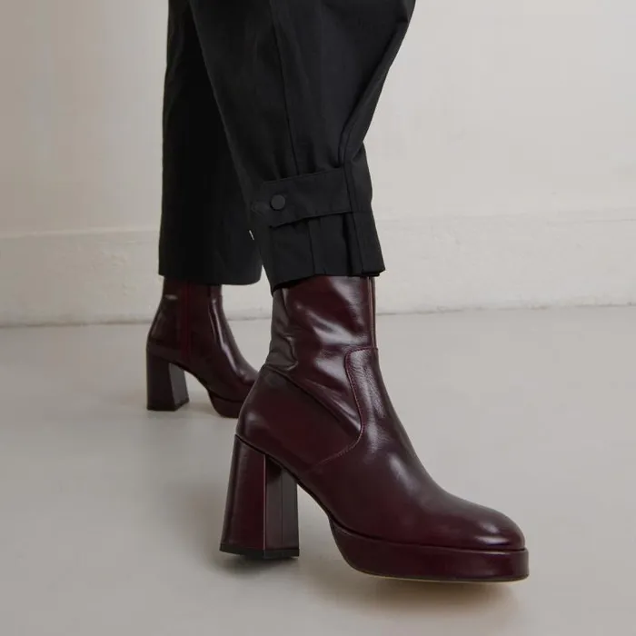 Women Heeled Lowboots With Square Toes Burgundy JONAK Ankle Boots Lowboots