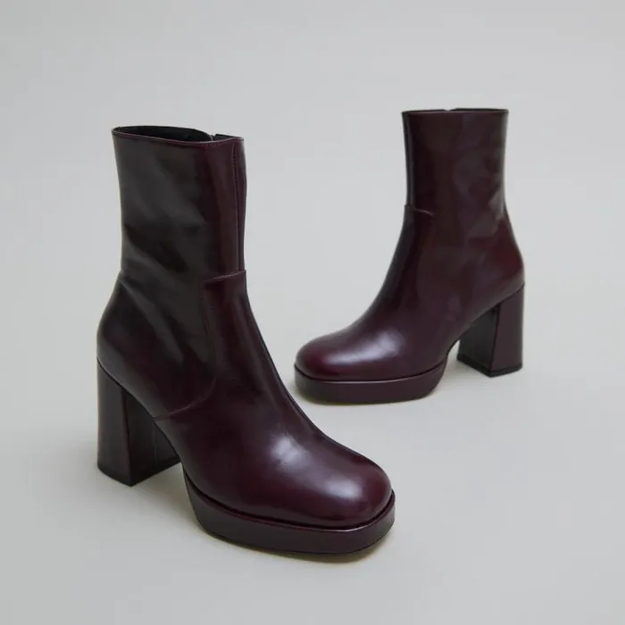 Women Heeled Lowboots With Square Toes Burgundy JONAK Ankle Boots Lowboots