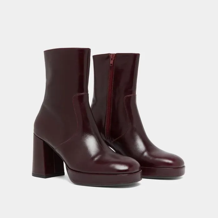Women Heeled Lowboots With Square Toes Burgundy JONAK Ankle Boots Lowboots