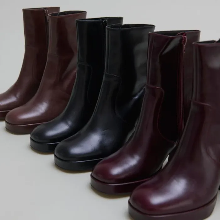 Women Heeled Lowboots With Square Toes Burgundy JONAK Ankle Boots Lowboots