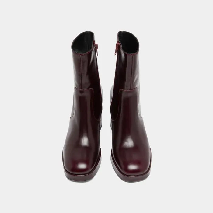 Women Heeled Lowboots With Square Toes Burgundy JONAK Ankle Boots Lowboots