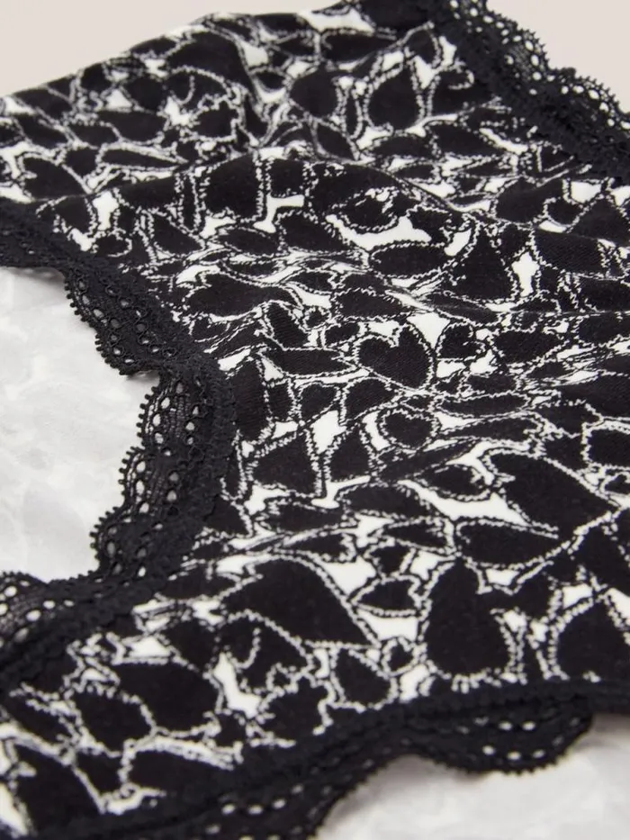Women High Waisted Shortie Black Multi White Stuff Underwear