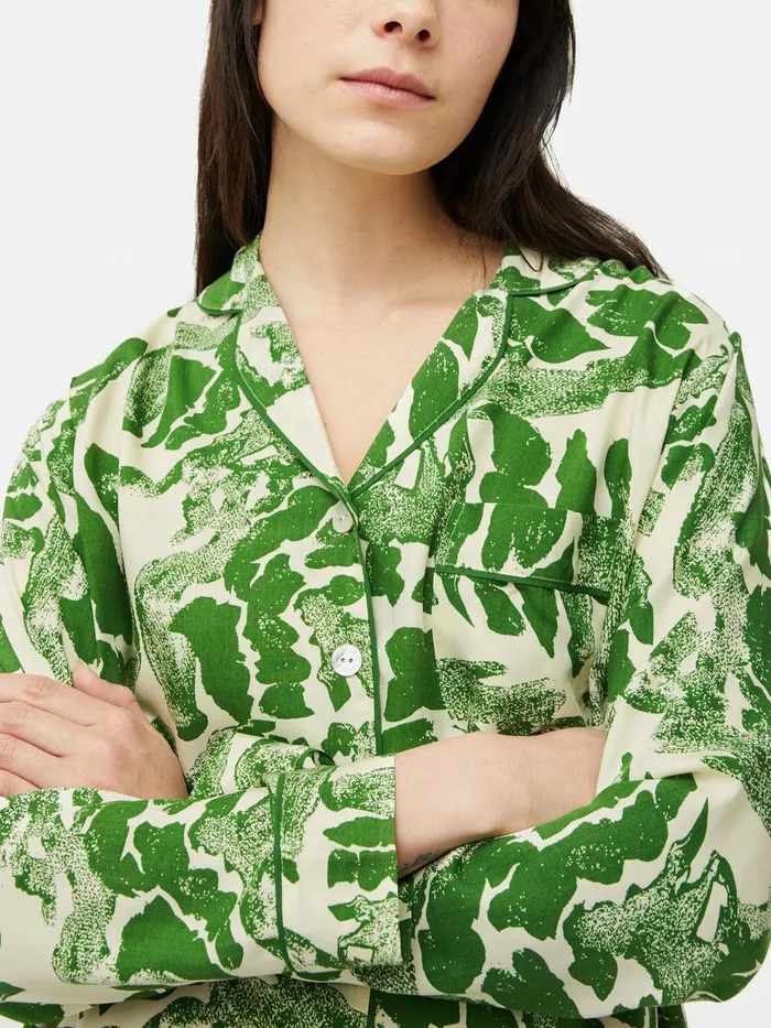 Women Ink Wave Modal Pyjama Green Jigsaw Pyjamas and Loungewear