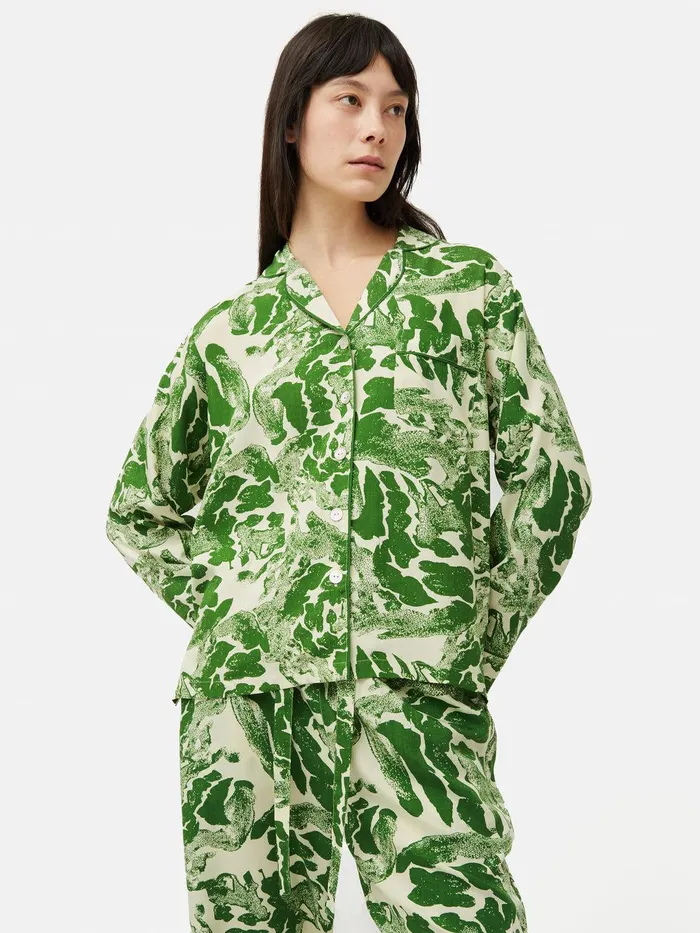 Women Ink Wave Modal Pyjama Green Jigsaw Pyjamas and Loungewear