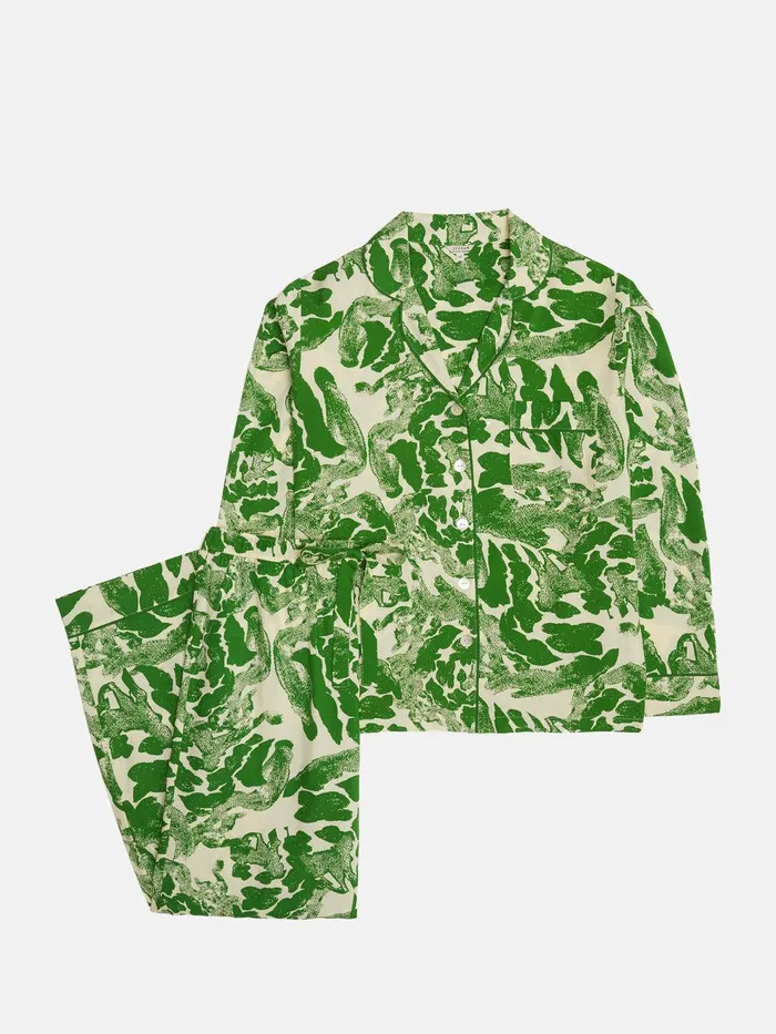 Women Ink Wave Modal Pyjama Green Jigsaw Pyjamas and Loungewear