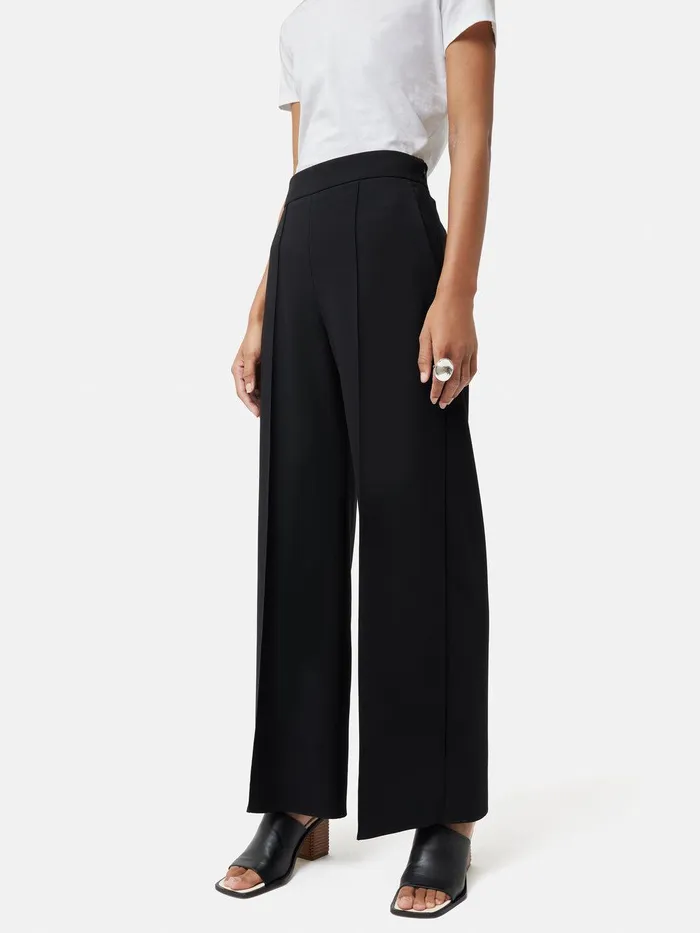 Women Italian Modern Crepe Sailor Trouser Black Jigsaw Suits and Tailoring