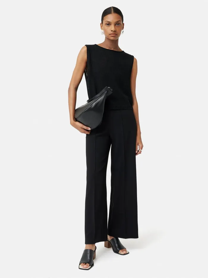 Women Italian Modern Crepe Sailor Trouser Black Jigsaw Suits and Tailoring