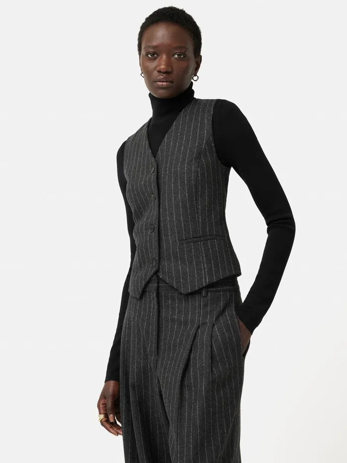 Women Italian Wool Tailored Pinstripe Waistcoat Grey Jigsaw Coords