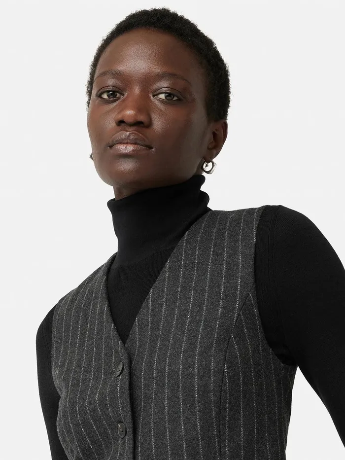 Women Italian Wool Tailored Pinstripe Waistcoat Grey Jigsaw Coords