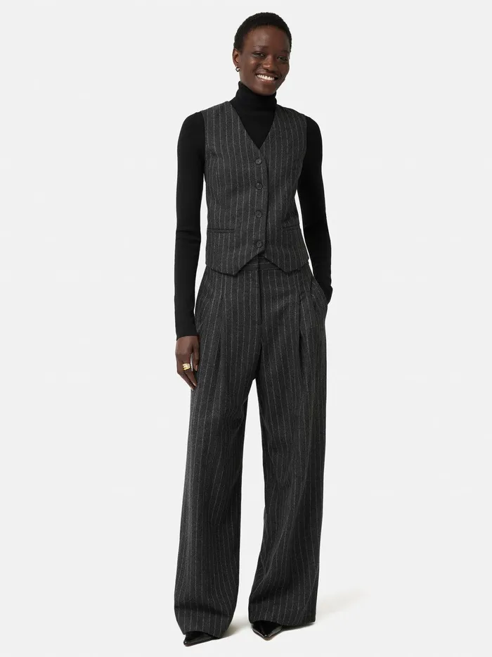 Women Italian Wool Tailored Pinstripe Waistcoat Grey Jigsaw Coords