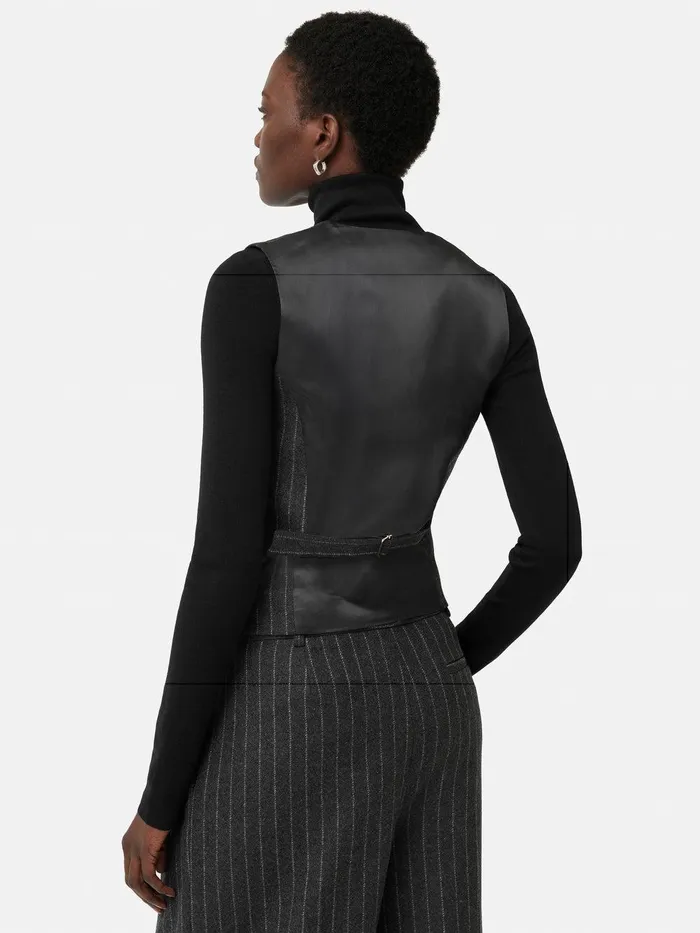 Women Italian Wool Tailored Pinstripe Waistcoat Grey Jigsaw Coords