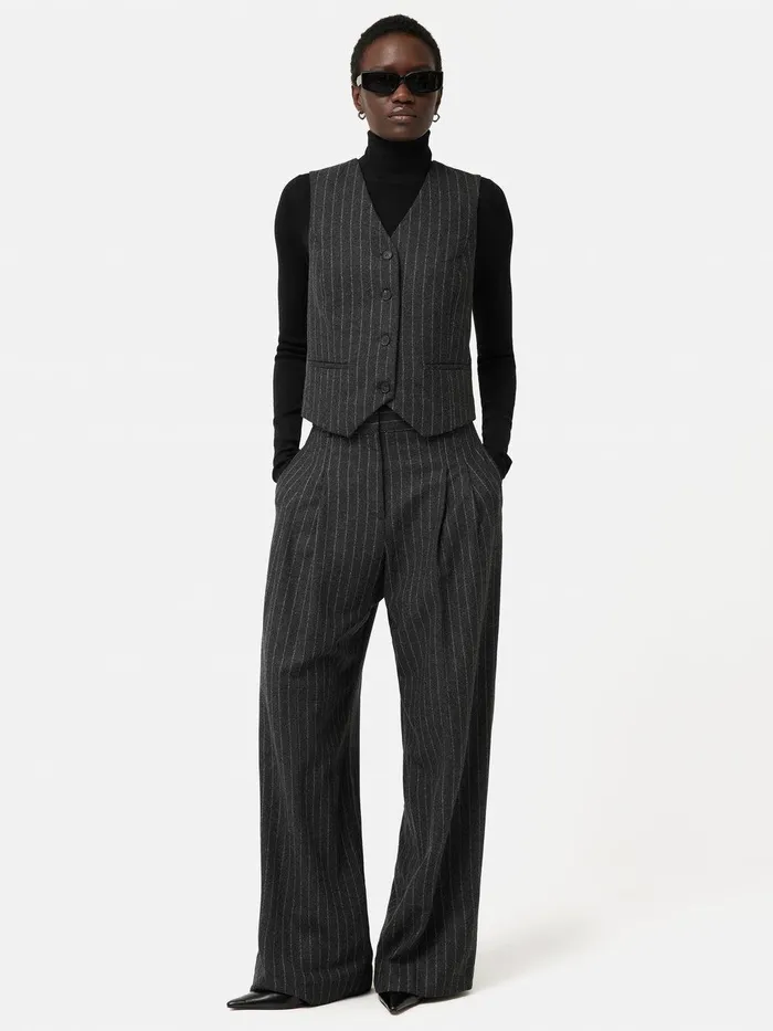 Women Italian Wool Tailored Pinstripe Waistcoat Grey Jigsaw Coords