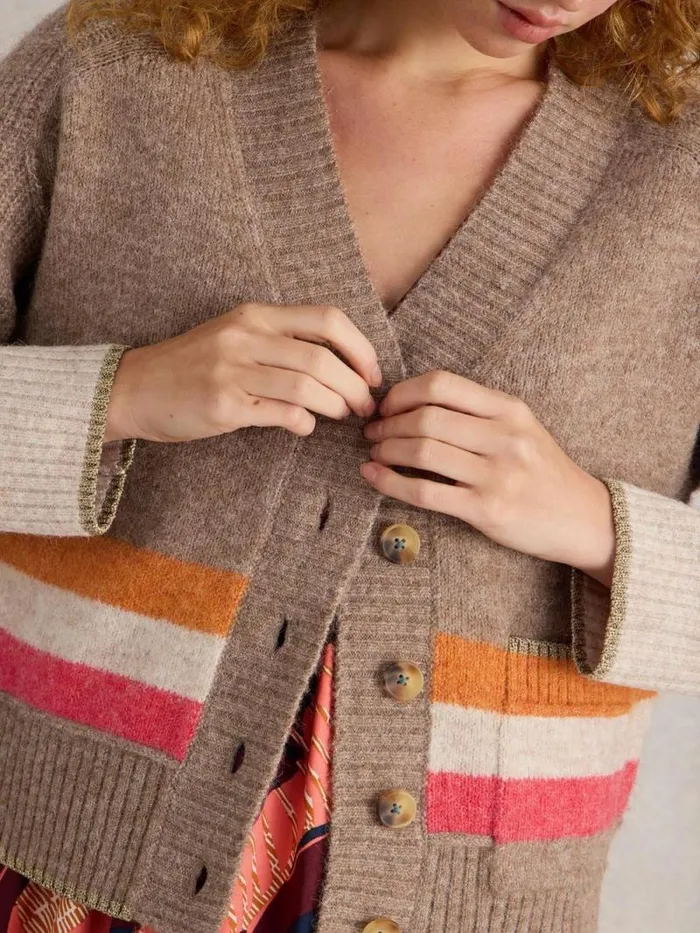 Women JUDI STRIPE CARDI Natural Multi White Stuff Knitwear
