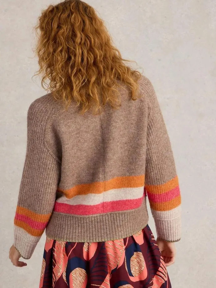 Women JUDI STRIPE CARDI Natural Multi White Stuff Knitwear