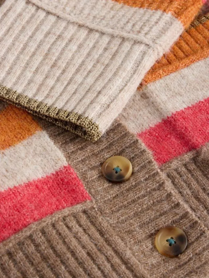Women JUDI STRIPE CARDI Natural Multi White Stuff Knitwear