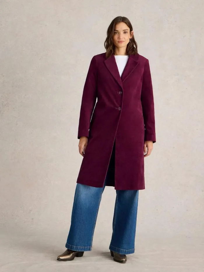 Women Kamila Velvet Coat Dk Plum White Stuff Coats and Jackets