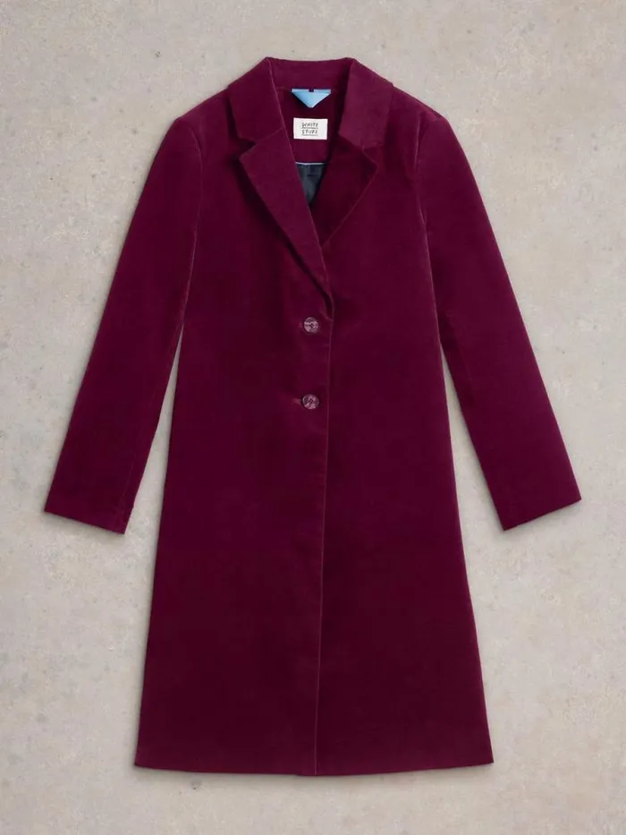 Women Kamila Velvet Coat Dk Plum White Stuff Coats and Jackets Women Kamila Velvet Coat Dk Plum White Stuff Coats and Jackets