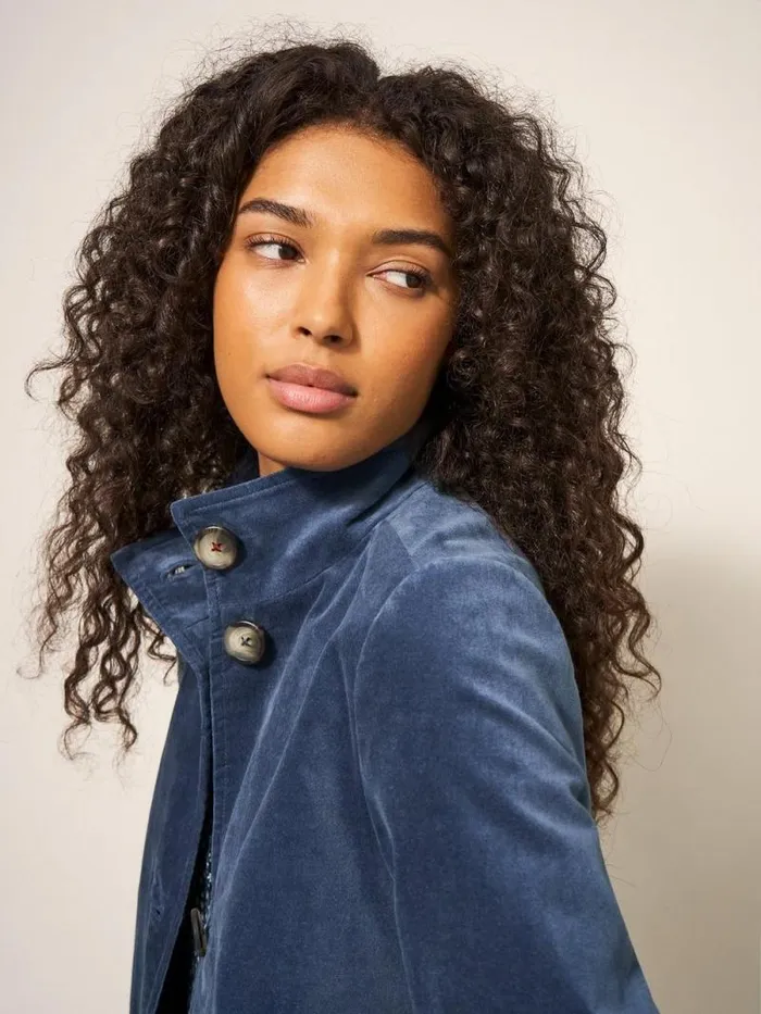 Women Karla Smart Velvet Coat Dusty Blue White Stuff Coats and Jackets