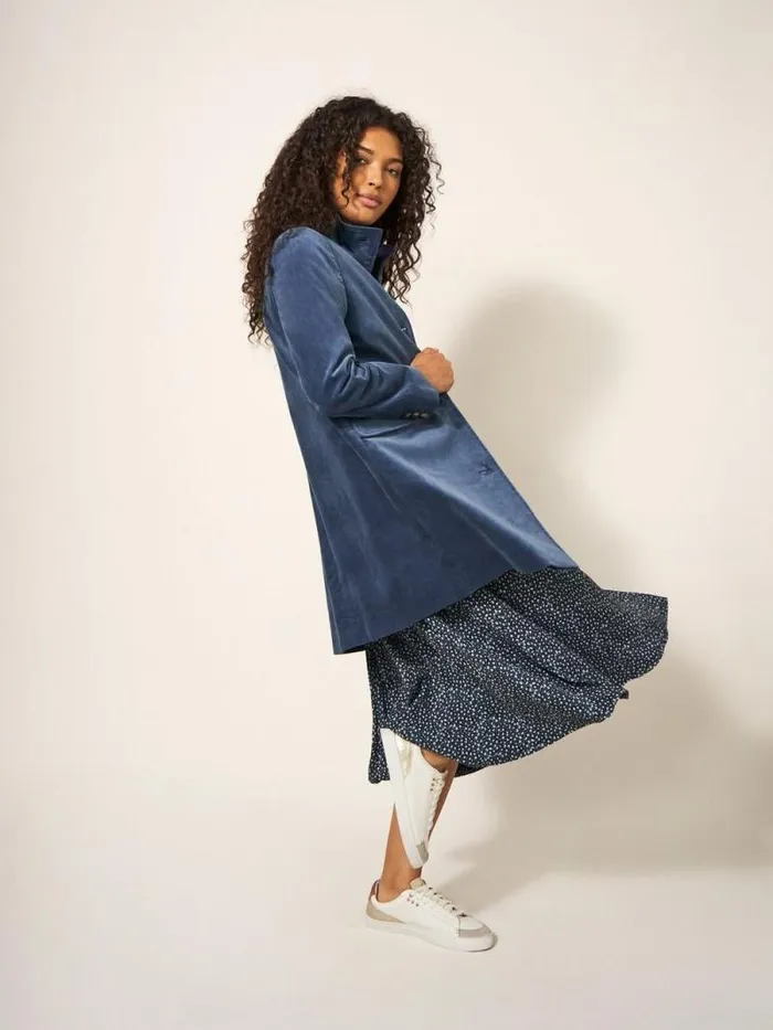 Women Karla Smart Velvet Coat Dusty Blue White Stuff Coats and Jackets Women Karla Smart Velvet Coat Dusty Blue White Stuff Coats and Jackets