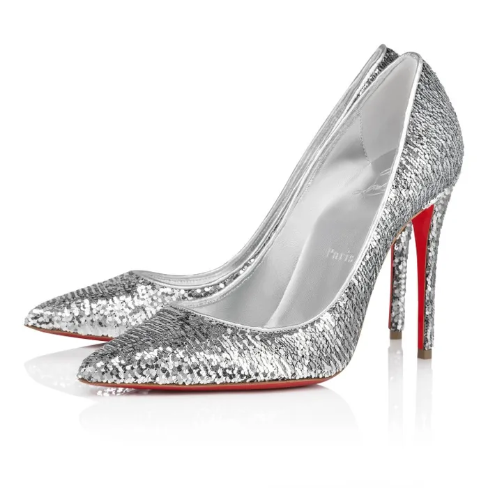 Women Kate Mini Paillettes 100 Mm Pumps 8211 Crepe Satin 8211 Silver Christian Louboutin Pumps