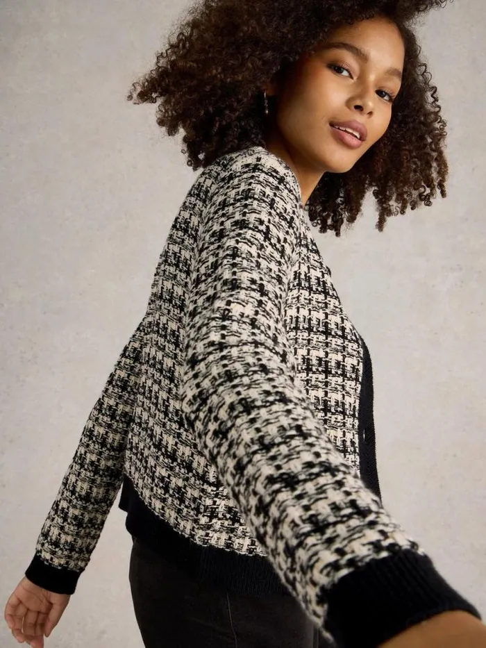 Women KELLY CARDI Black Multi White Stuff Knitwear