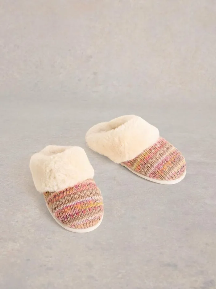 Women Knitted Mule Slippers Natural Multi White Stuff Nightwear