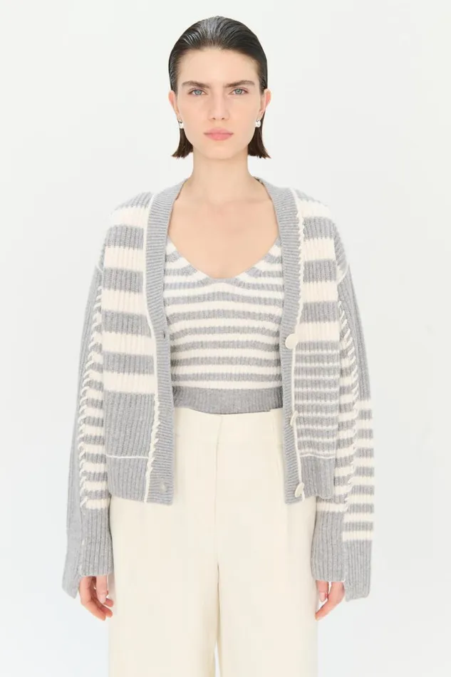 Women Knitwear Jonathan Simkhai Adara Cardigan Heather Grey VNeck Cardigan Women Knitwear Jonathan Simkhai Adara Cardigan Heather Grey VNeck Cardigan